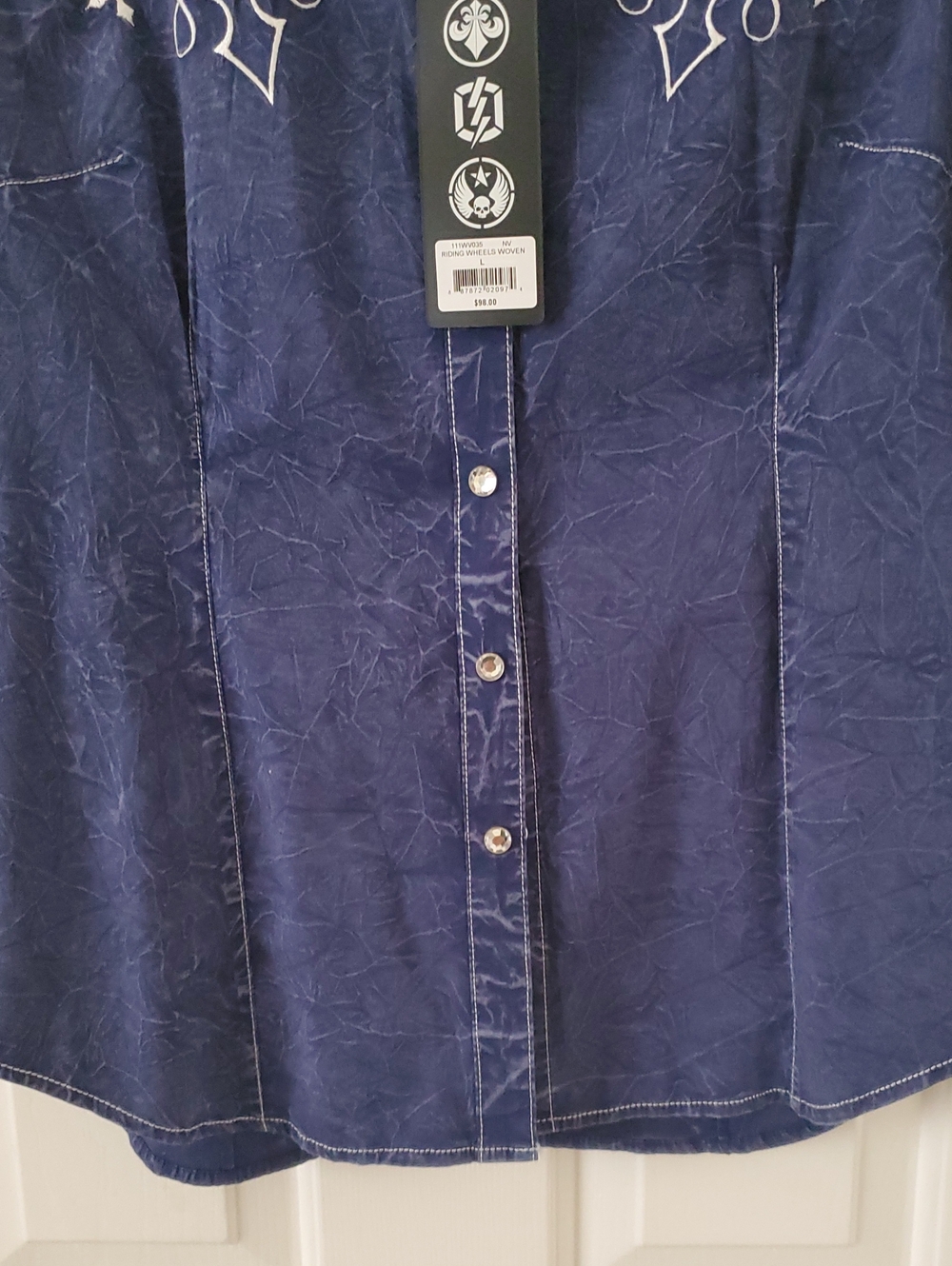 Affliction Snap Button-Front Top with Orange Plaid Accents - Picture 6 of 13